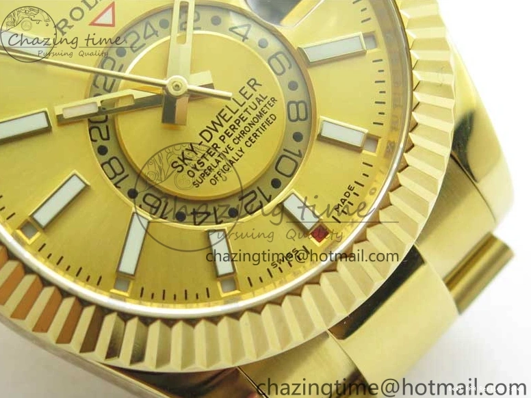 Best AAA Replica Sites YG 326934 Sky-Dweller YG on TravelReady Bracelet 2785 Dial A23J Gold AIF to 1217